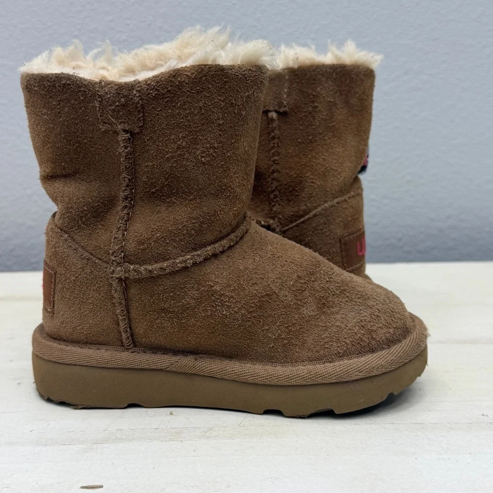 Ugg Brown Suede Kenzie Checkered Bow Boots Size 6